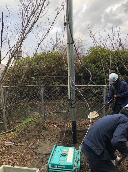 愛知県清須市の仮設現場にて仮設電源（動力・電灯）の引込電気工事NO.3